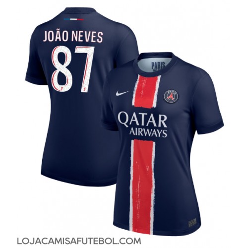 Camisa de Futebol Paris Saint-Germain Joao Neves #87 Equipamento Principal Mulheres 2024-25 Manga Curta